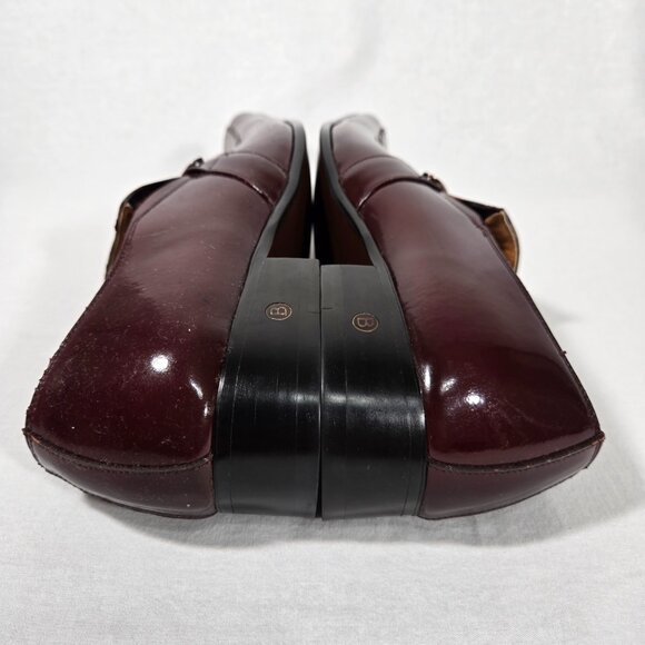 Vintage BALLY Rockabilly Red Wine Patent Leather Brown Crocodile Loafers Size 9. - Picture 15 of 17